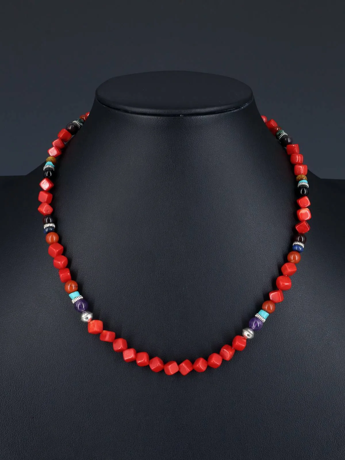 18" Navajo Dyed Bamboo Coral Single Strand Beaded Necklace