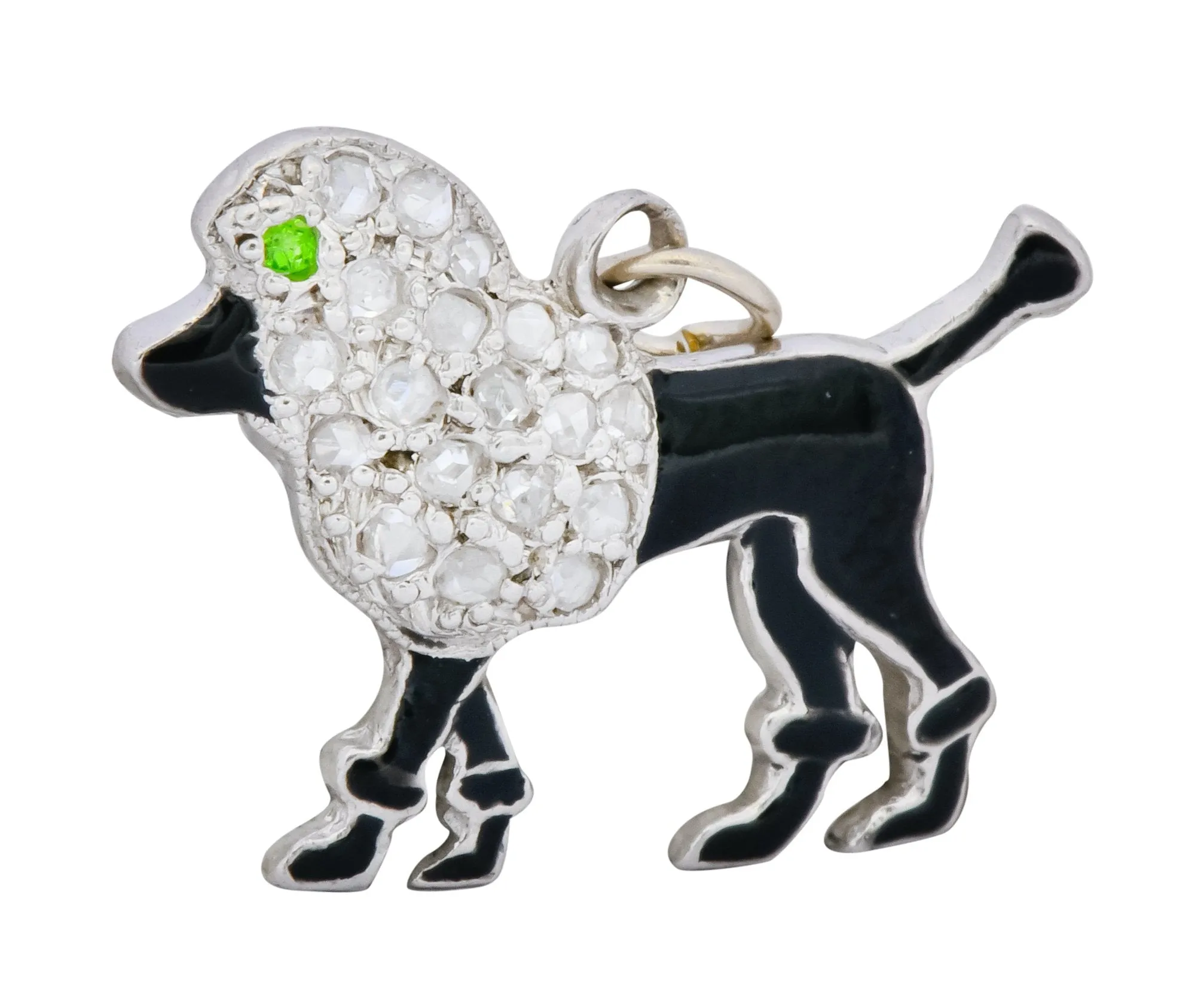 1920’s Art Deco Pave Diamond Enamel Platinum Poodle Charm