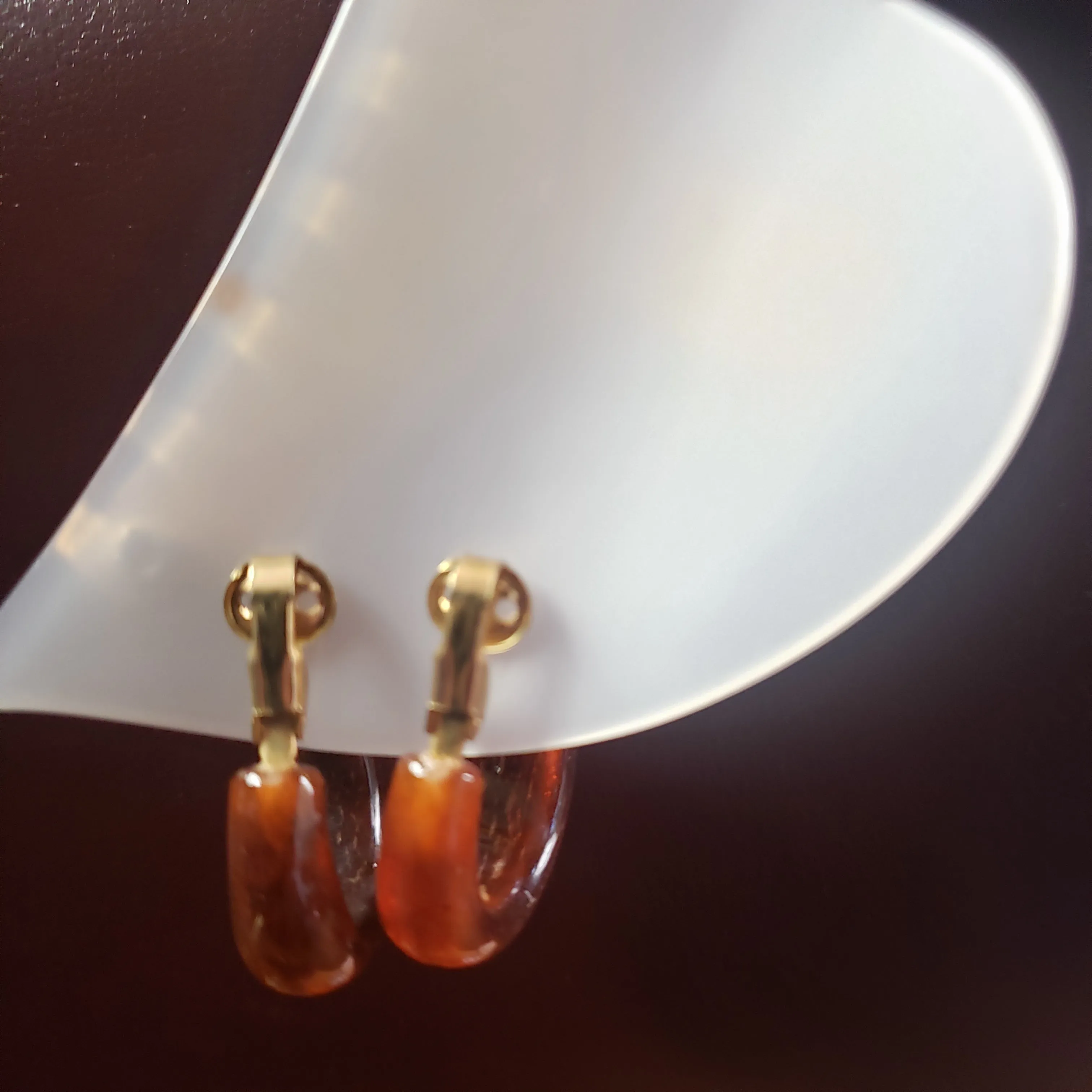 1950s Amber Clip-on Bakelite Hoop Earrings