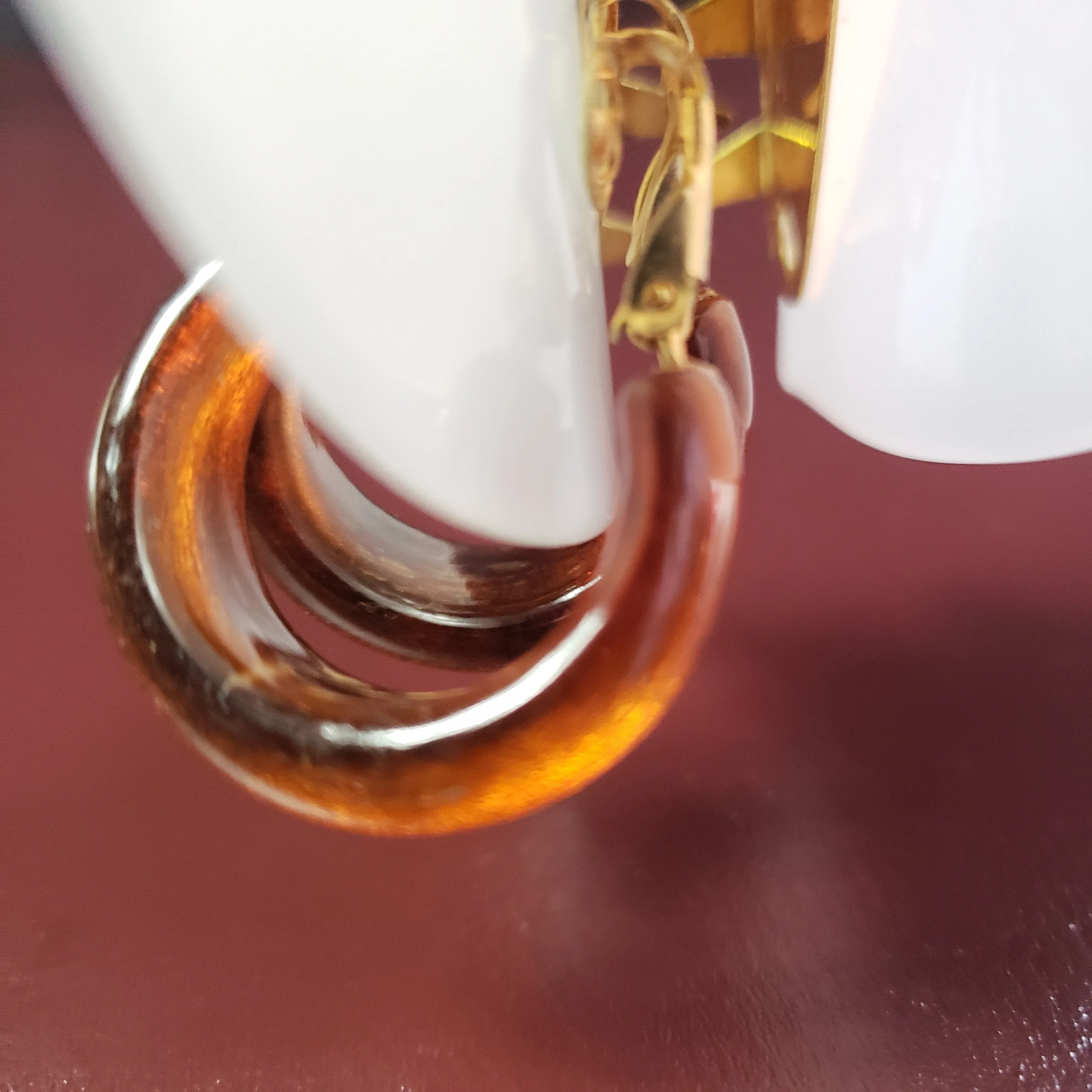 1950s Amber Clip-on Bakelite Hoop Earrings