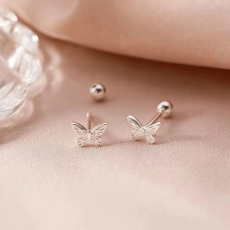 1Pair Hollow Bowknot Ear Bone Nail Glossy Butterfly Spiral Stud Earrings For Women Girls Wedding Party New Fine Jewelry Gift