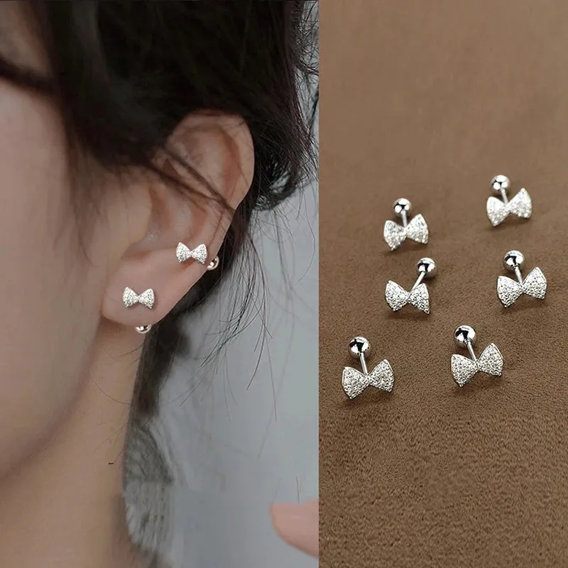 1Pair Hollow Bowknot Ear Bone Nail Glossy Butterfly Spiral Stud Earrings For Women Girls Wedding Party New Fine Jewelry Gift