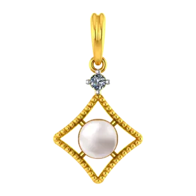 22k Diamond Shaped Gold Pendant With A Pearl And Stone Detailing