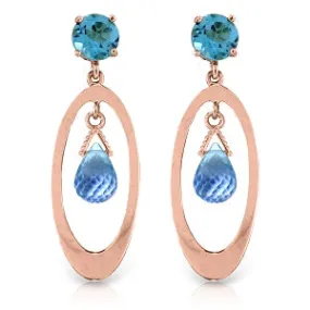 2.4 Carat 14K Solid Rose Gold Blue Topaz Oval Earrings