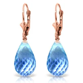 28 Carat 14K Solid Rose Gold Blue Topaz Briolette Swing Earrings