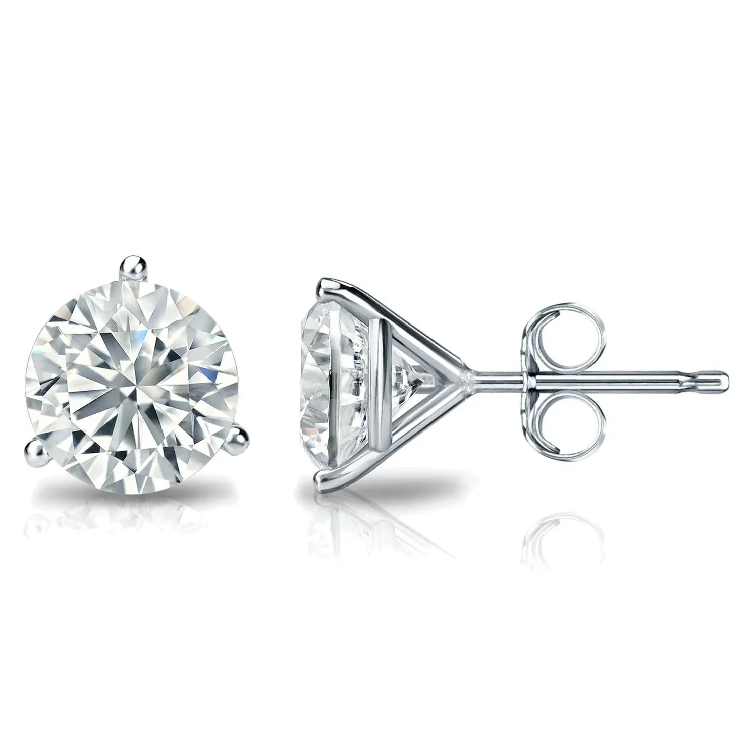 3 Carat Round 14K White Gold 3 Prong Martini Set Diamond Solitaire Stud Earrings