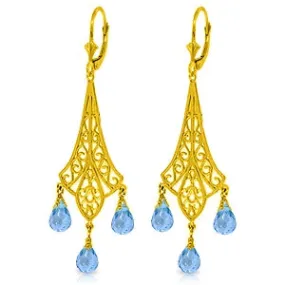 4.8 Carat 14K Solid Yellow Gold Chandelier Earrings Briolette Blue Topaz