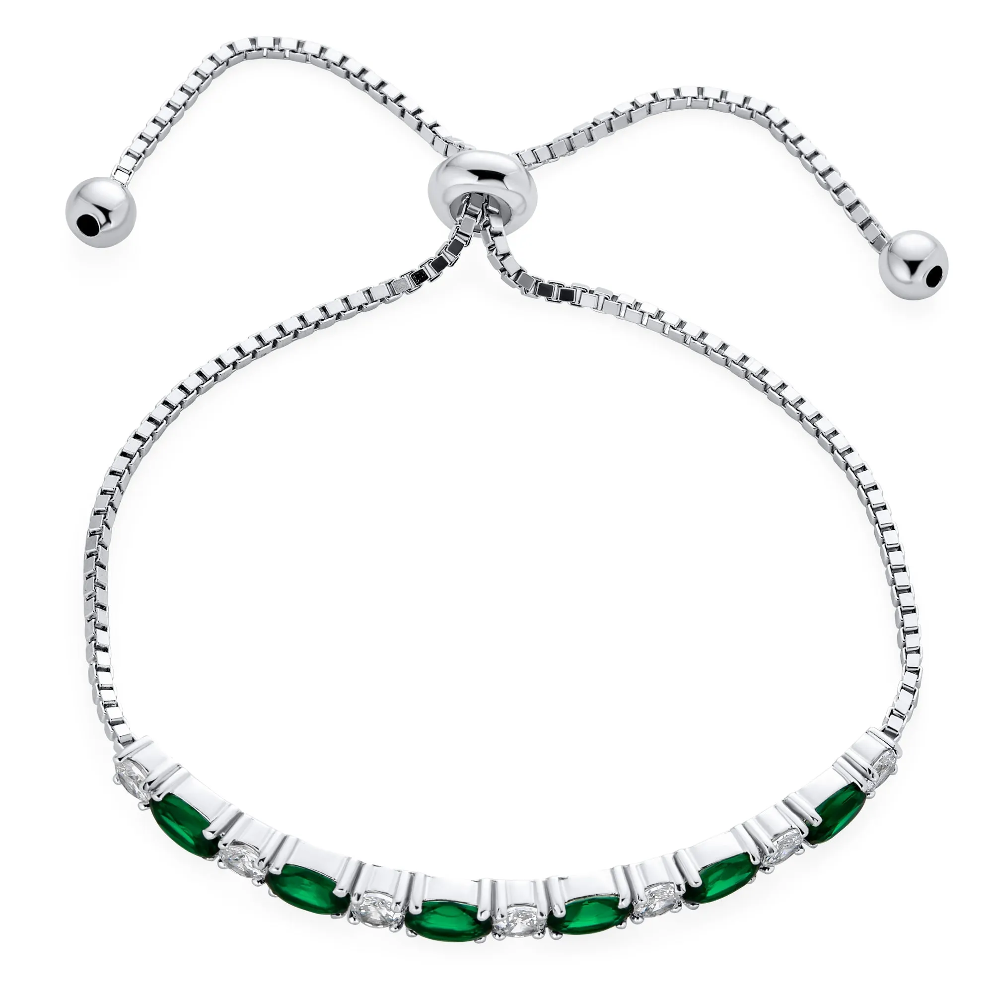 6CTW Emerald Green & Clear CZ Tennis Bracelet Bolo Style Rhodium Plated