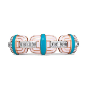 8.55ctw Diamond with Turquoise and White Ceramics Xpandable™ Bracelet