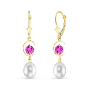 9 Carat 14K Solid Yellow Gold Leverback Earrings Pink Topaz Pearl