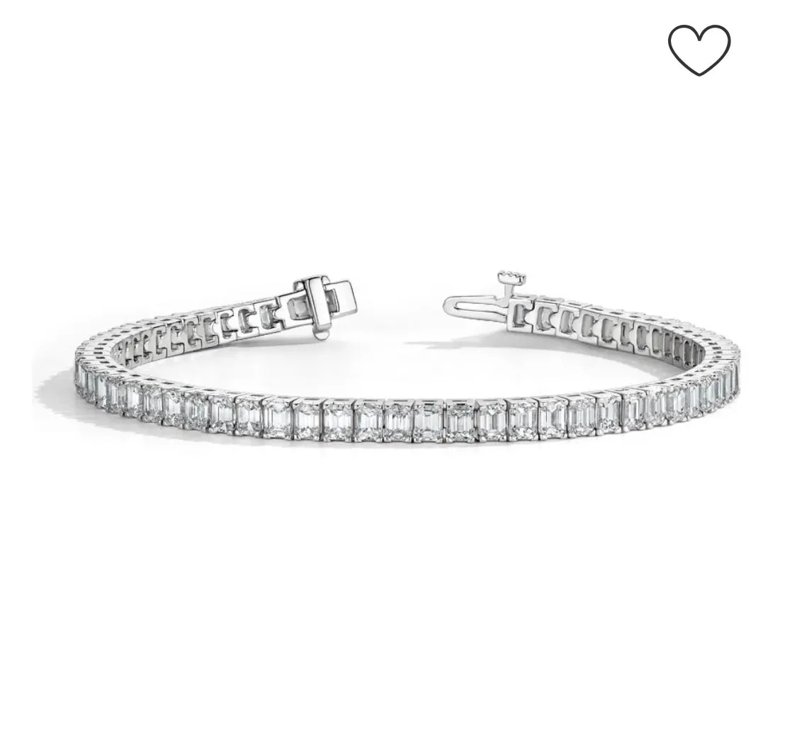 9.00CTW Created Moissanite Emerald Cut In 14kt White Gold Plate Tennis Bracelet