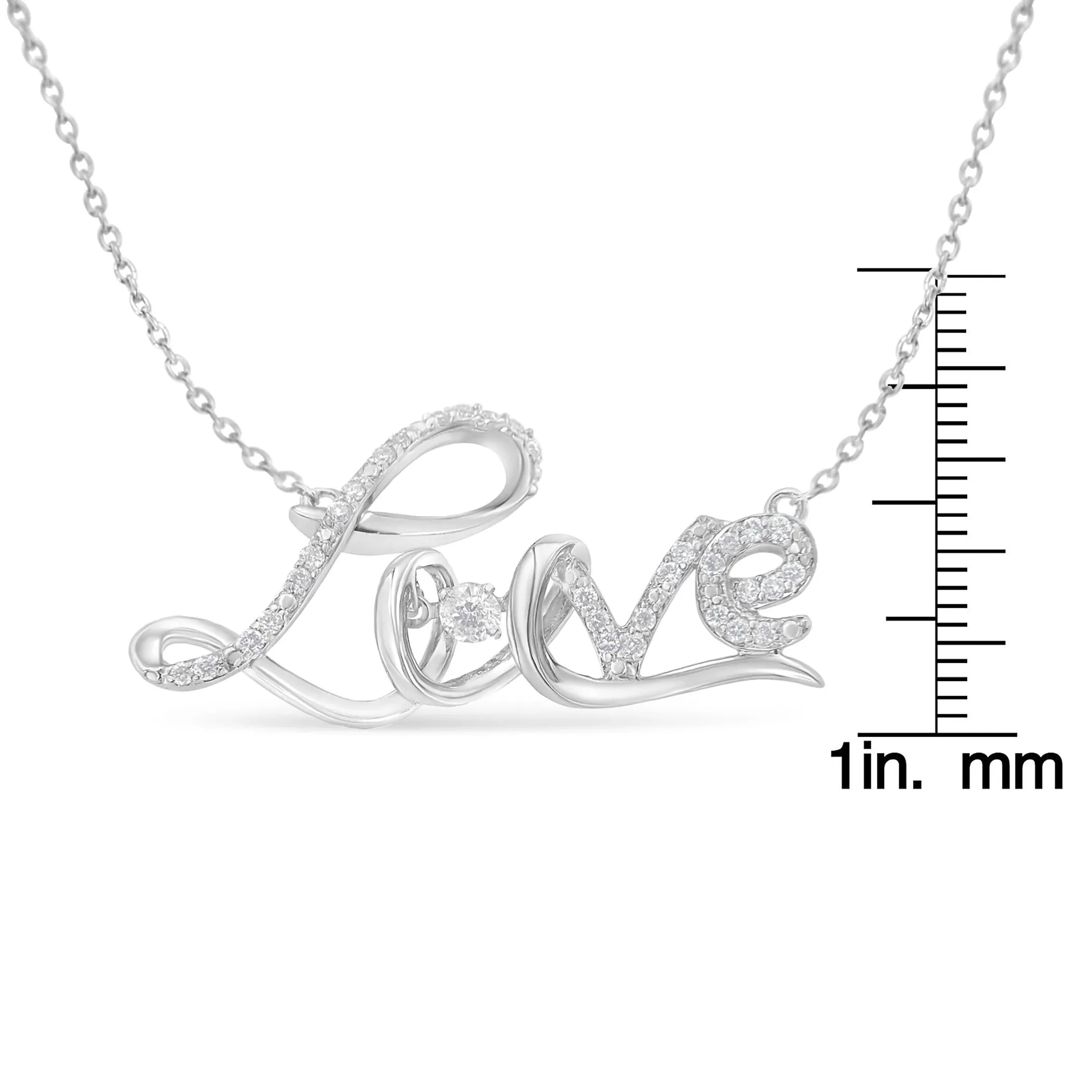 .925 Sterling Silver 1/4 Cttw Diamond Cursive "Love" 18" Pendant Necklace (H-I Color, I1-I2 Clarity)