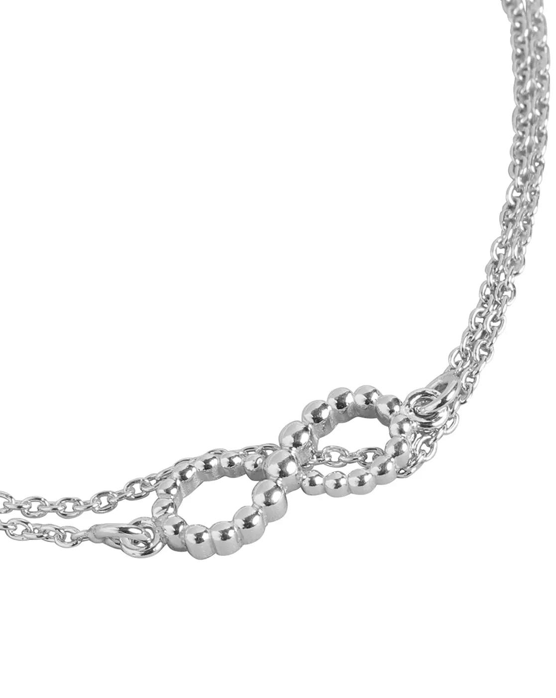 925 Sterling Silver Rhodium Plated With Infinity Double Chain Adjustable Charm Bracelet