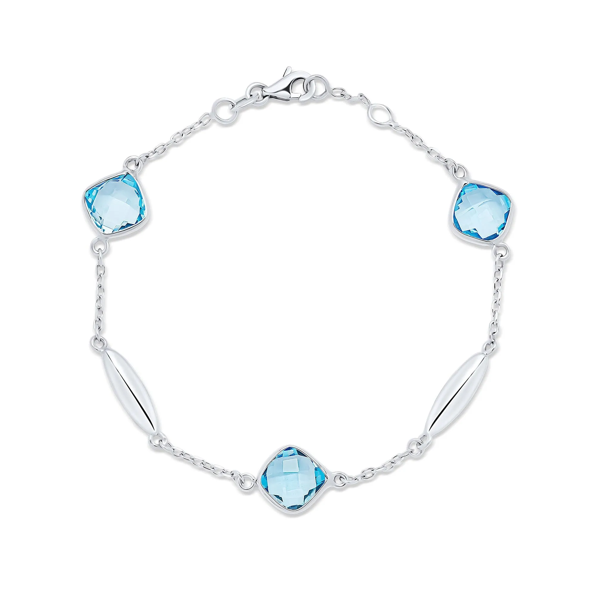 9ct White Gold Cushion Swiss Blue Topaz Bracelet