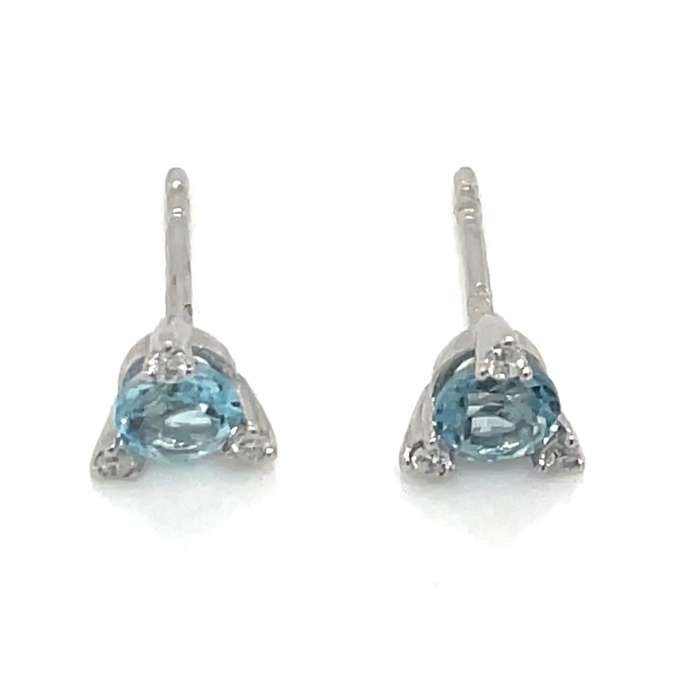 9ct White Gold Earth Grown Round Sky Blue Topaz & Diamond Earrings