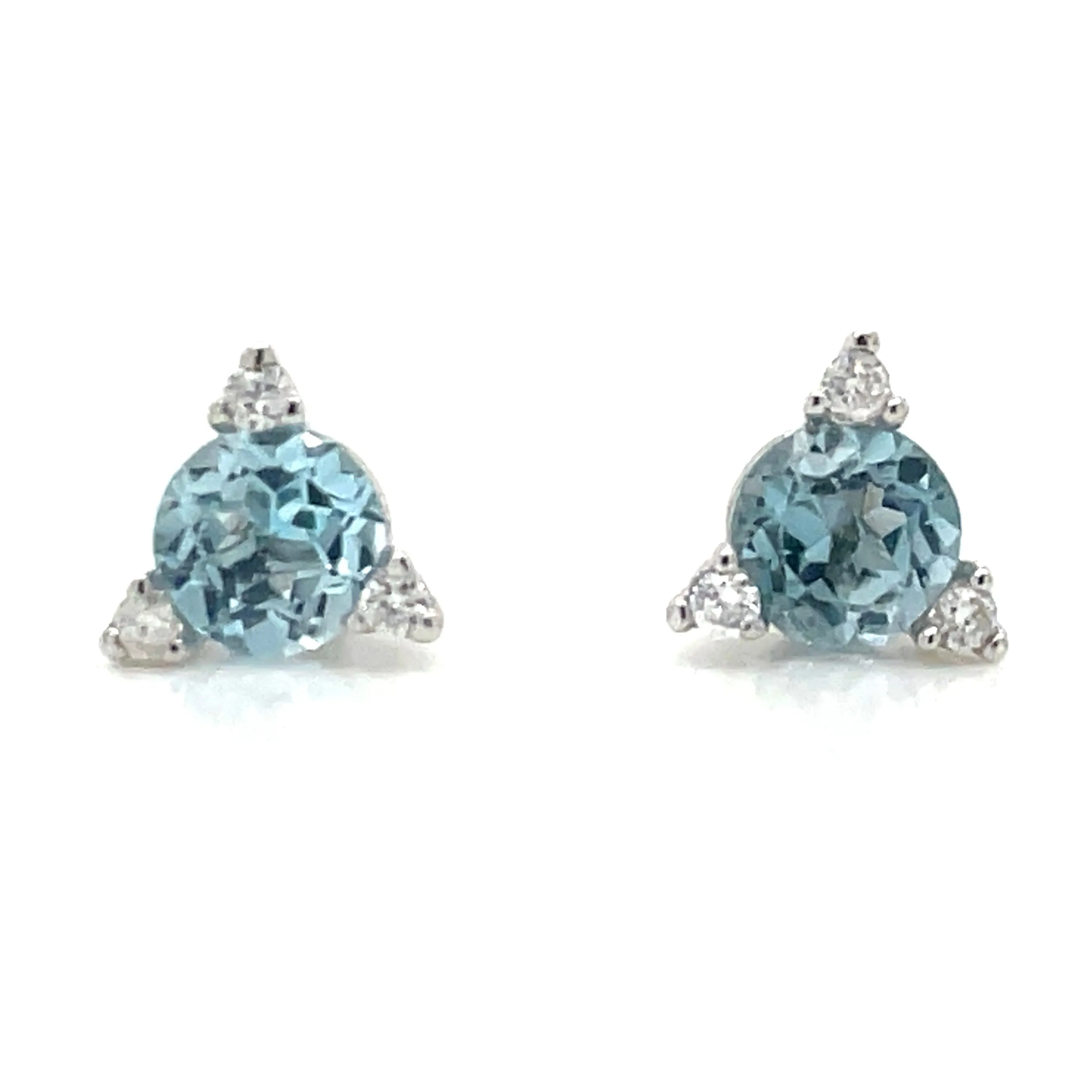 9ct White Gold Earth Grown Round Sky Blue Topaz & Diamond Earrings