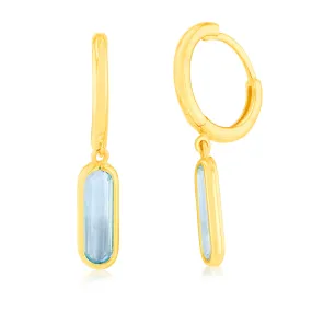 9ct Yellow Gold Natural Blue Topaz On Sleeper Hoop Earrings