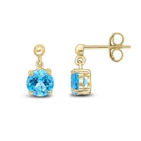 9ct Yellow Gold Oval Swiss Blue Topaz Claw Drop Earrings 1.95ct