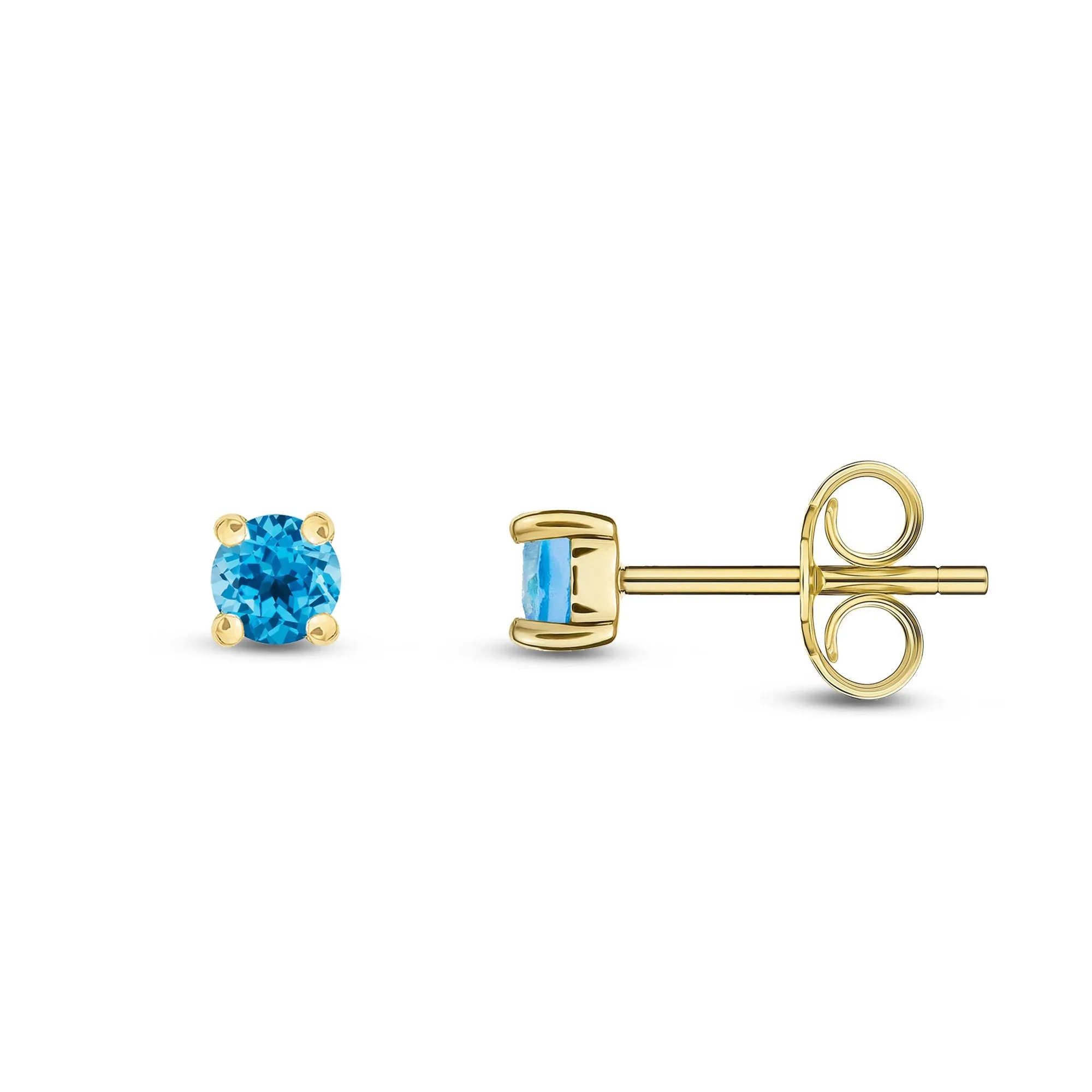 9ct Yellow Gold Swiss Blue Topaz 3mm Claw-Set Stud Earrings 0.26ct