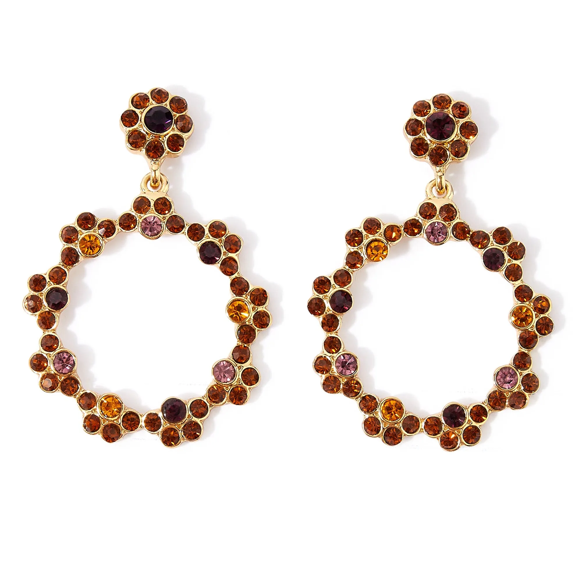 Accessorize London Women's bronze Amber Flower Crystal Doorknocker Earrings