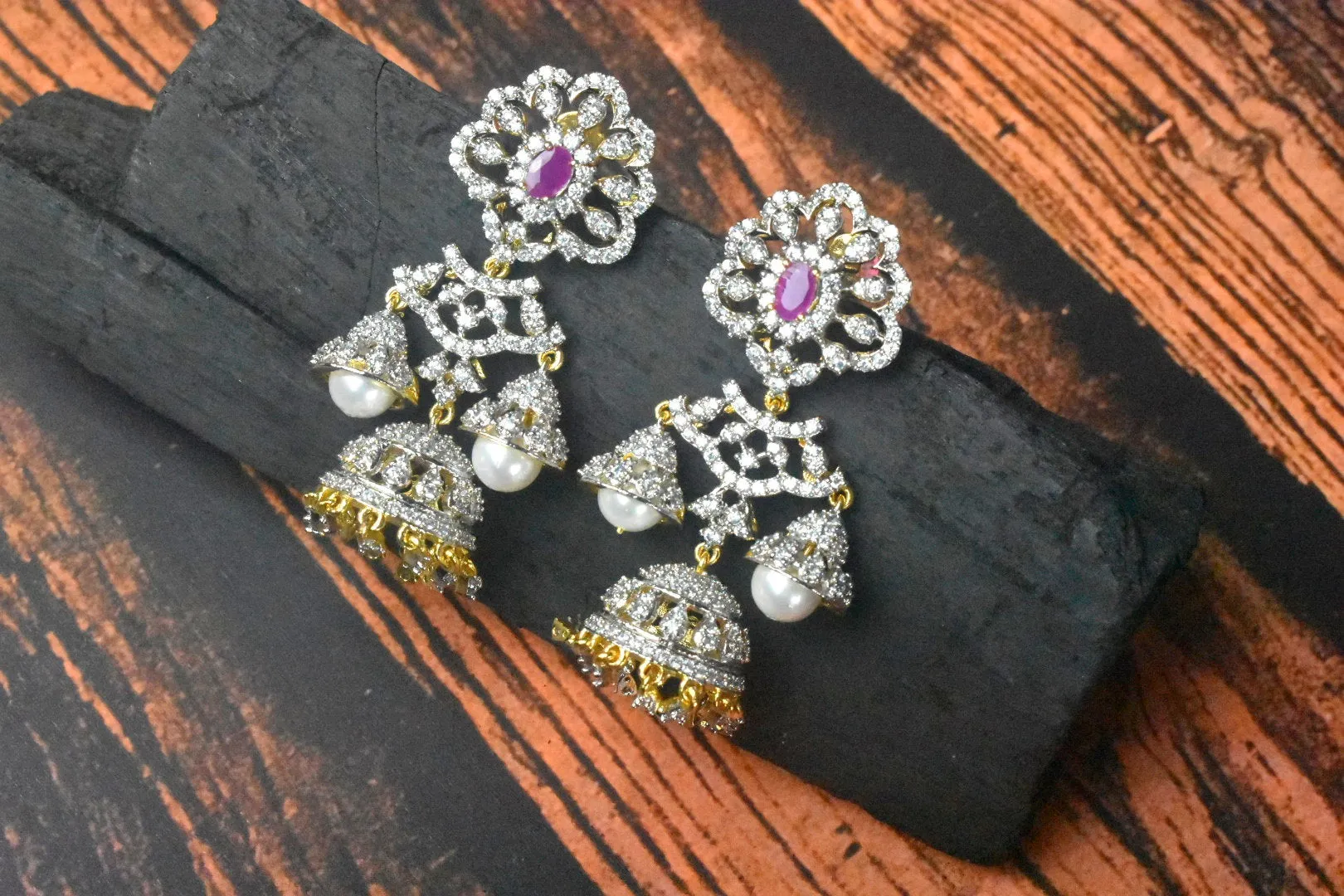 American Diamond Jhumka Earrings By Asp Fashion Jewellery