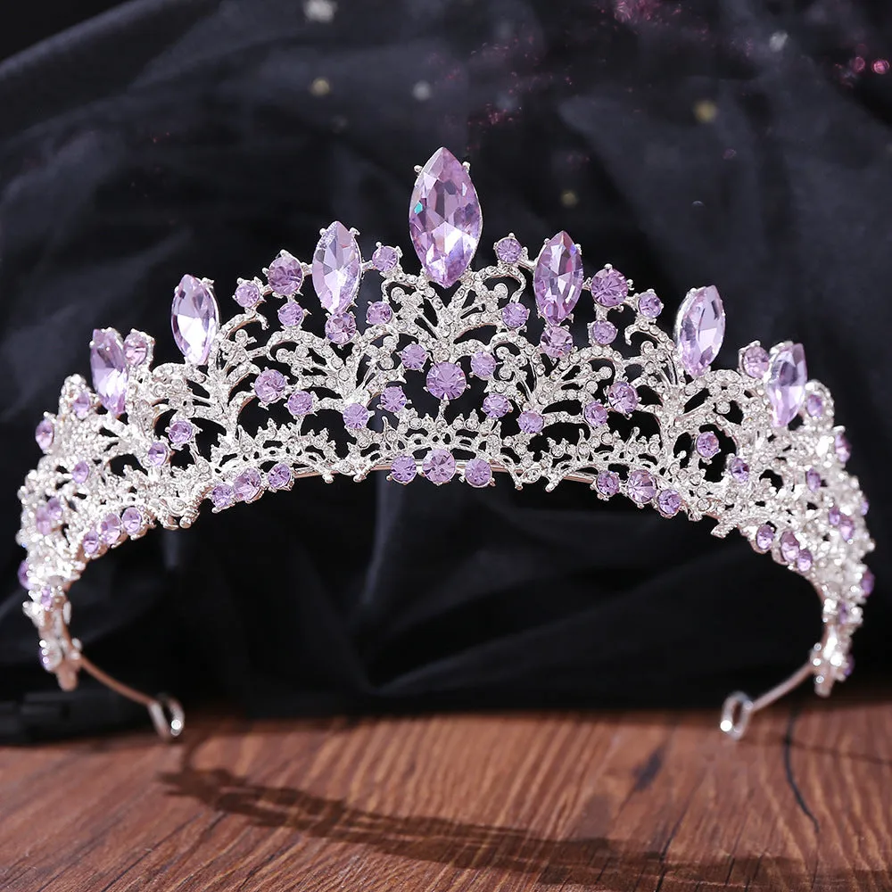 American popular wedding bridal accessories hair accessories headband luxury rhinestone lavender crystal birthday holiday crown