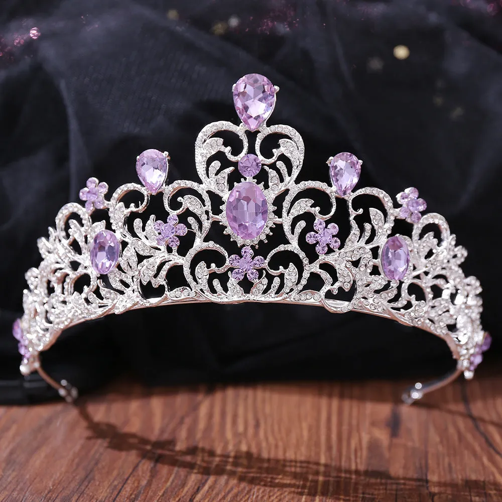 American popular wedding bridal accessories hair accessories headband luxury rhinestone lavender crystal birthday holiday crown