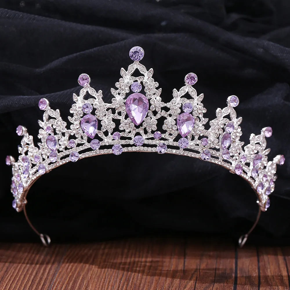 American popular wedding bridal accessories hair accessories headband luxury rhinestone lavender crystal birthday holiday crown