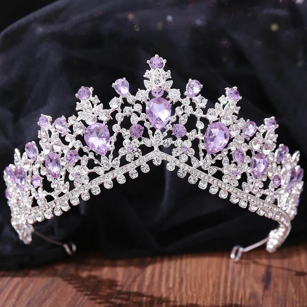 American popular wedding bridal accessories hair accessories headband luxury rhinestone lavender crystal birthday holiday crown