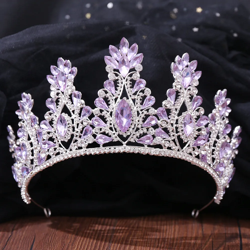 American popular wedding bridal accessories hair accessories headband luxury rhinestone lavender crystal birthday holiday crown