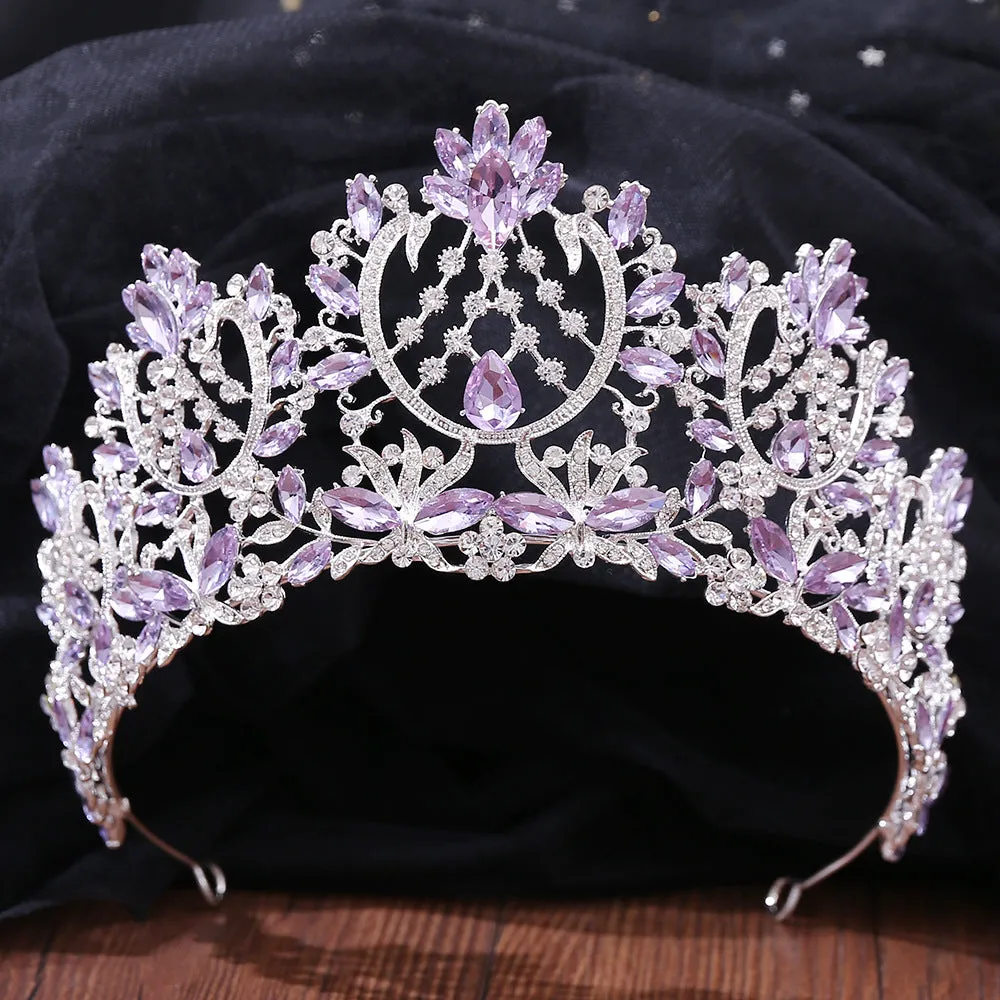 American popular wedding bridal accessories hair accessories headband luxury rhinestone lavender crystal birthday holiday crown