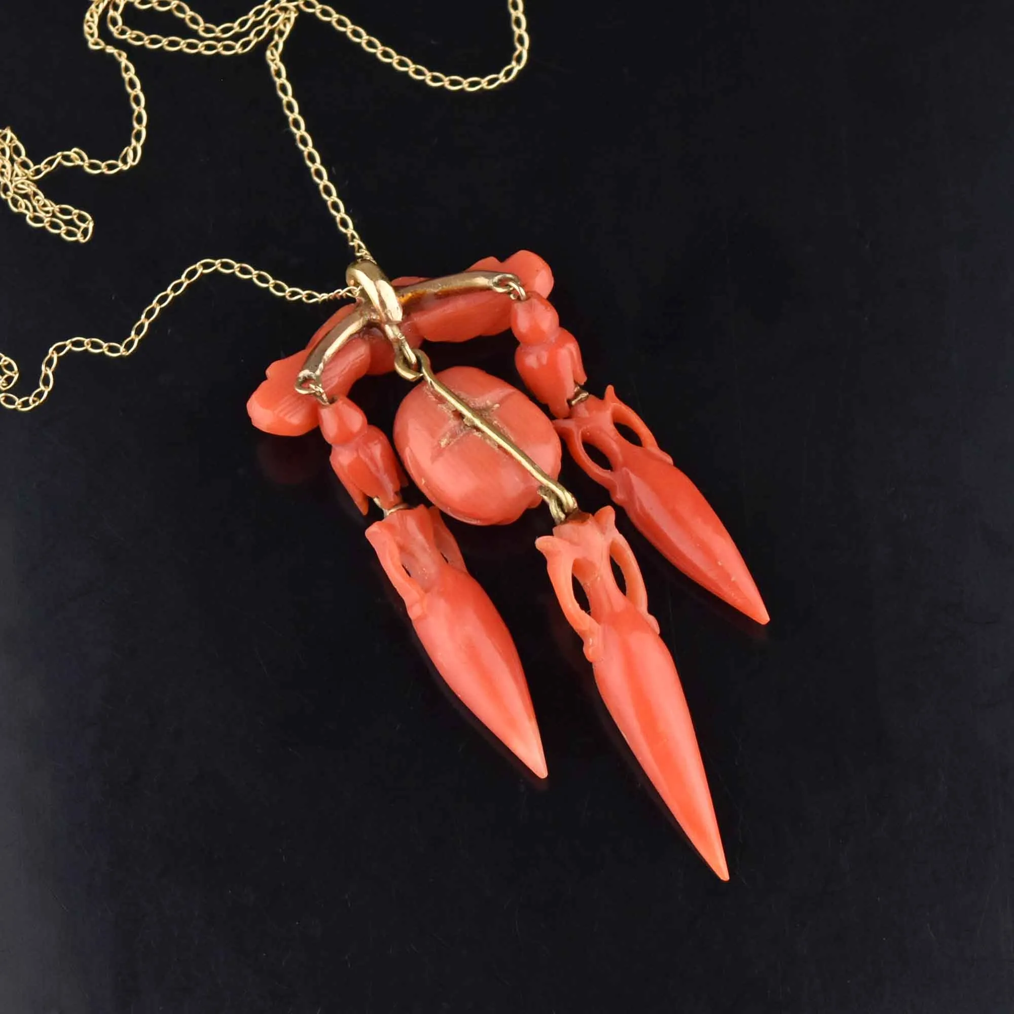 Antique Victorian 14K Gold Amphora Carved Coral Necklace