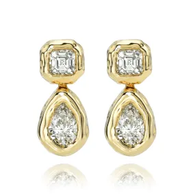 Asscher and Pear Diamond Drop River Earrings