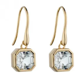 Asscher Cut White Topaz Drop Yellow Gold Drop EarringsGE2392C