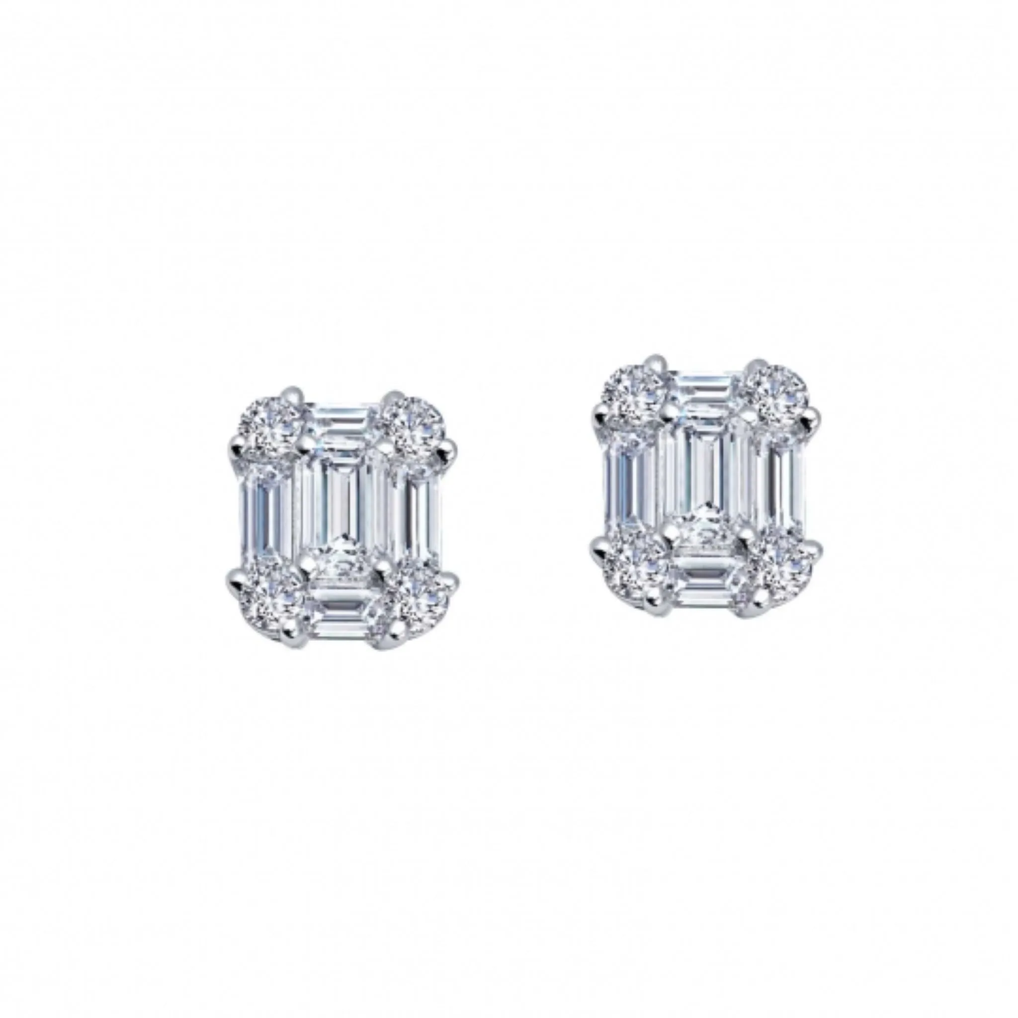 Baguette and Round Simulated Diamond Stud Earrings by LaFonn