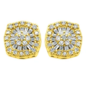 Baguette Circle Cushion Diamond Earrings .38cttw 10K Yellow Gold