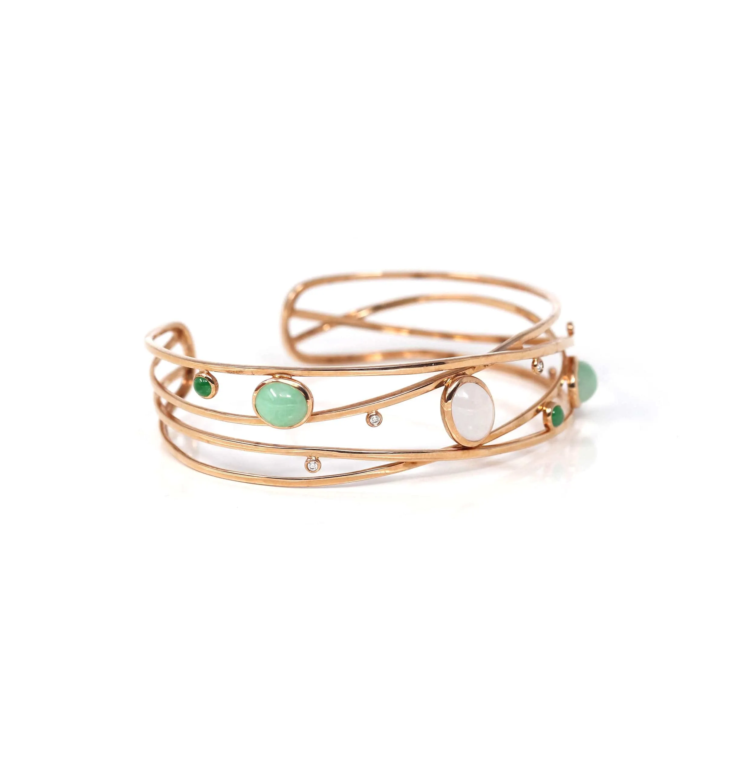 Baikalla Bubble Collection 14k Rose Gold Oval Bracelet Bangle with Jade & Diamonds