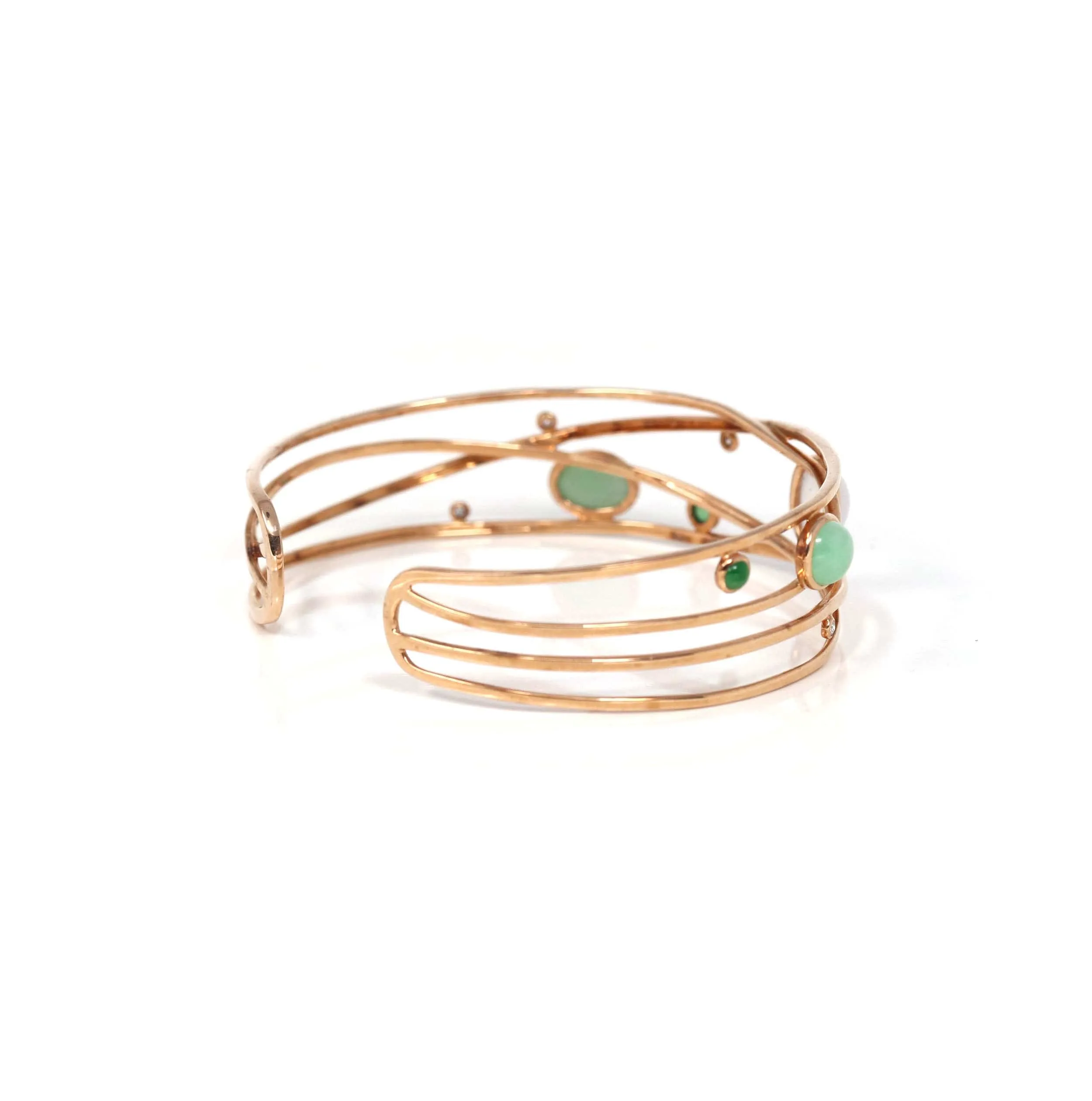 Baikalla Bubble Collection 14k Rose Gold Oval Bracelet Bangle with Jade & Diamonds