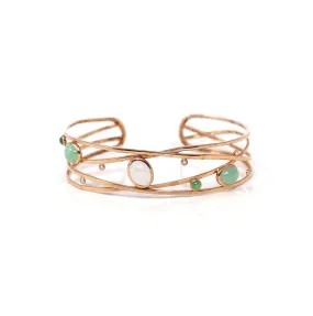 Baikalla Bubble Collection 14k Rose Gold Oval Bracelet Bangle with Jade & Diamonds