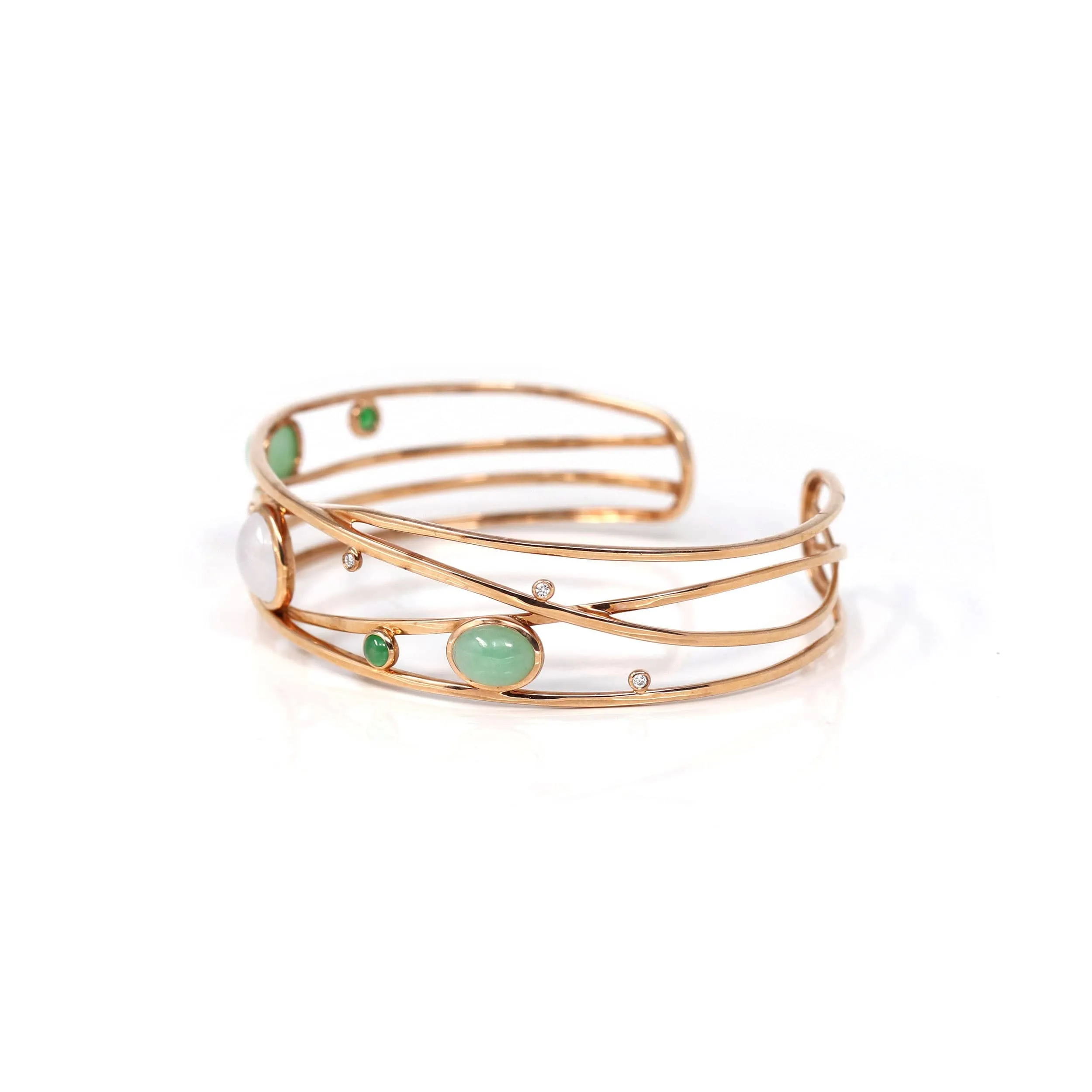 Baikalla Bubble Collection 14k Rose Gold Oval Bracelet Bangle with Jade & Diamonds