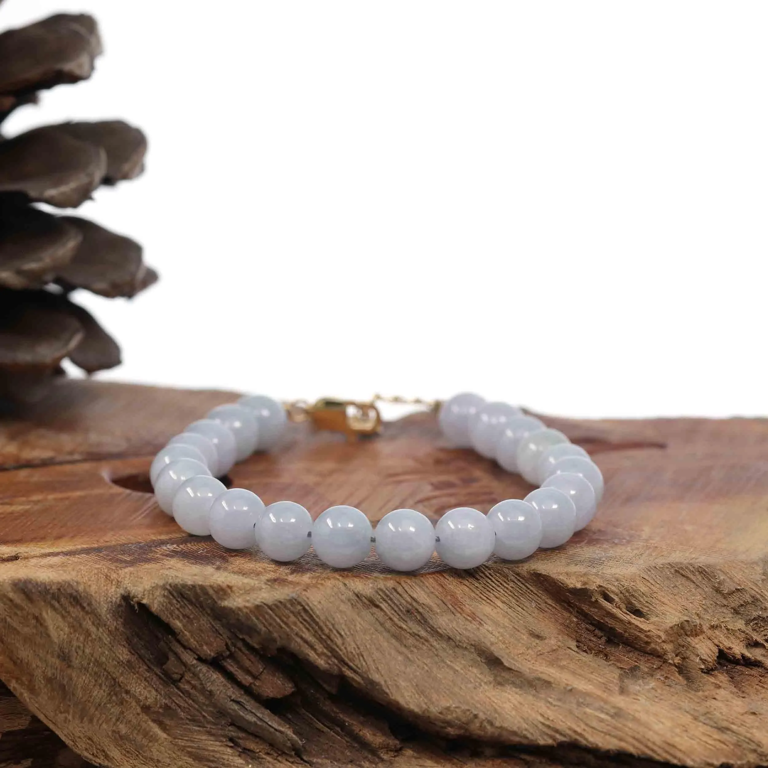 Baikalla Genuine Lavender Jadeite Jade Round Beads Bracelet With 18K Yellow Gold Clasp ( 8 mm )