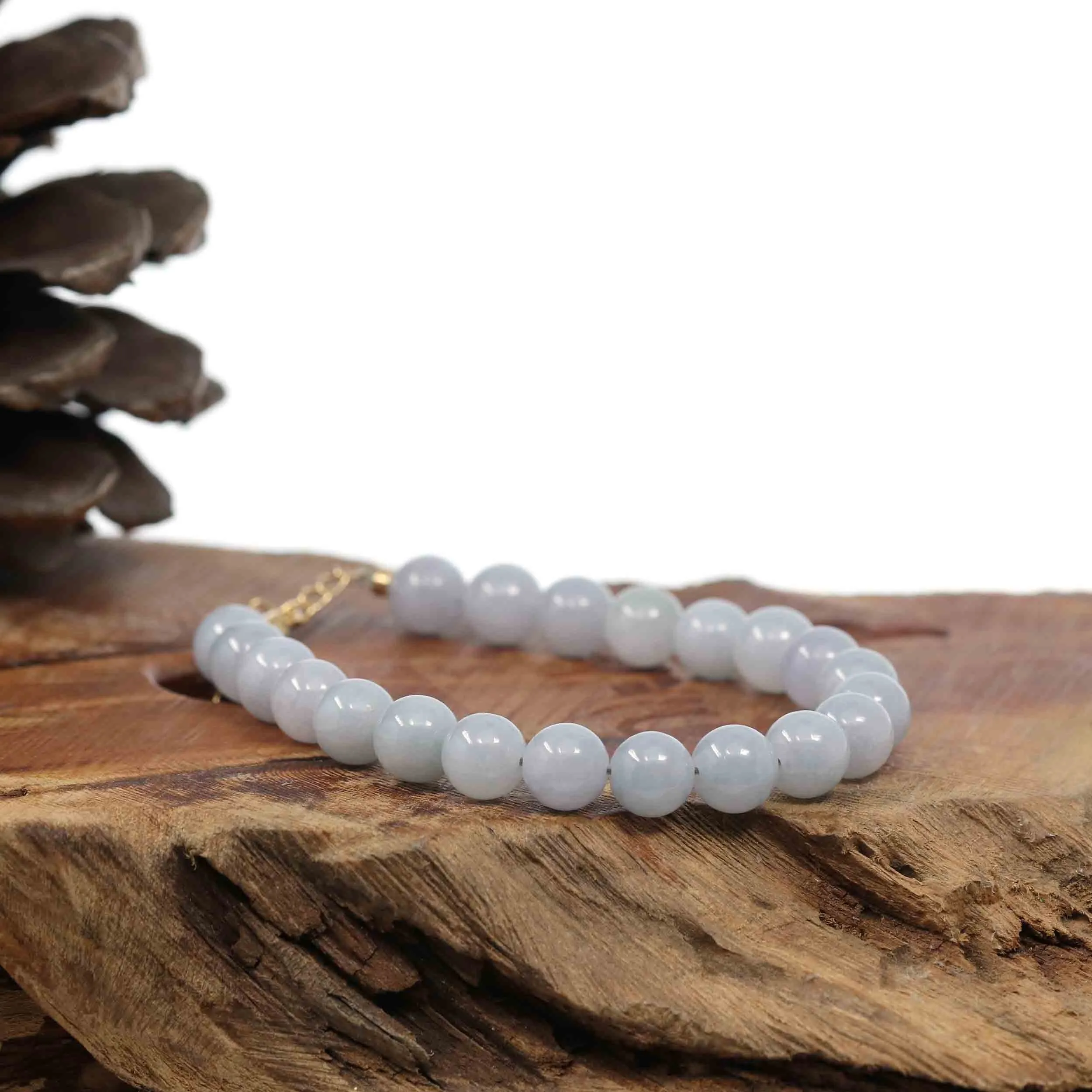 Baikalla Genuine Lavender Jadeite Jade Round Beads Bracelet With 18K Yellow Gold Clasp ( 8 mm )