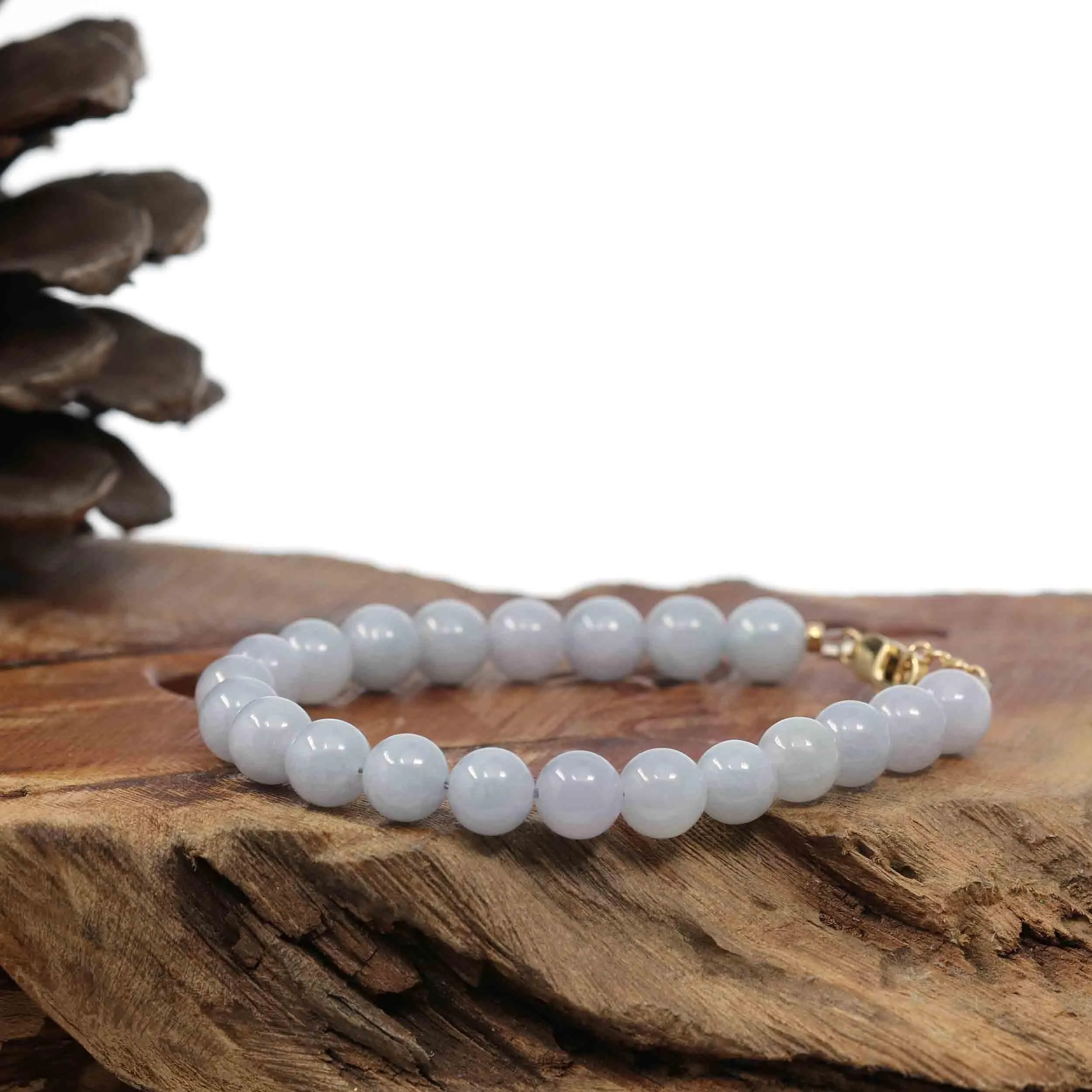 Baikalla Genuine Lavender Jadeite Jade Round Beads Bracelet With 18K Yellow Gold Clasp ( 8 mm )