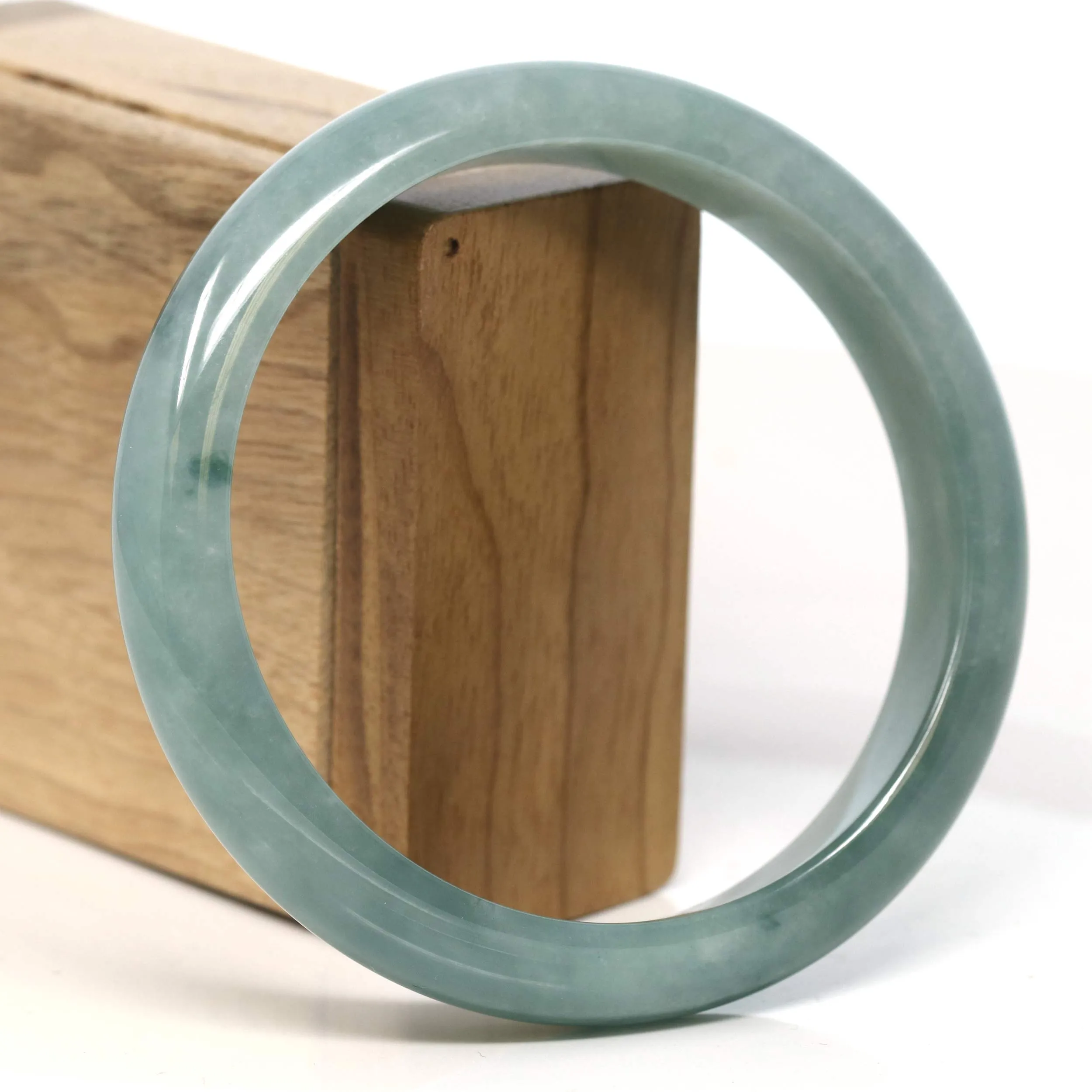 Baikalla "Half Round" Blue-Green Jadeite Jade Bangle Bracelet (66.78 mm) #T396