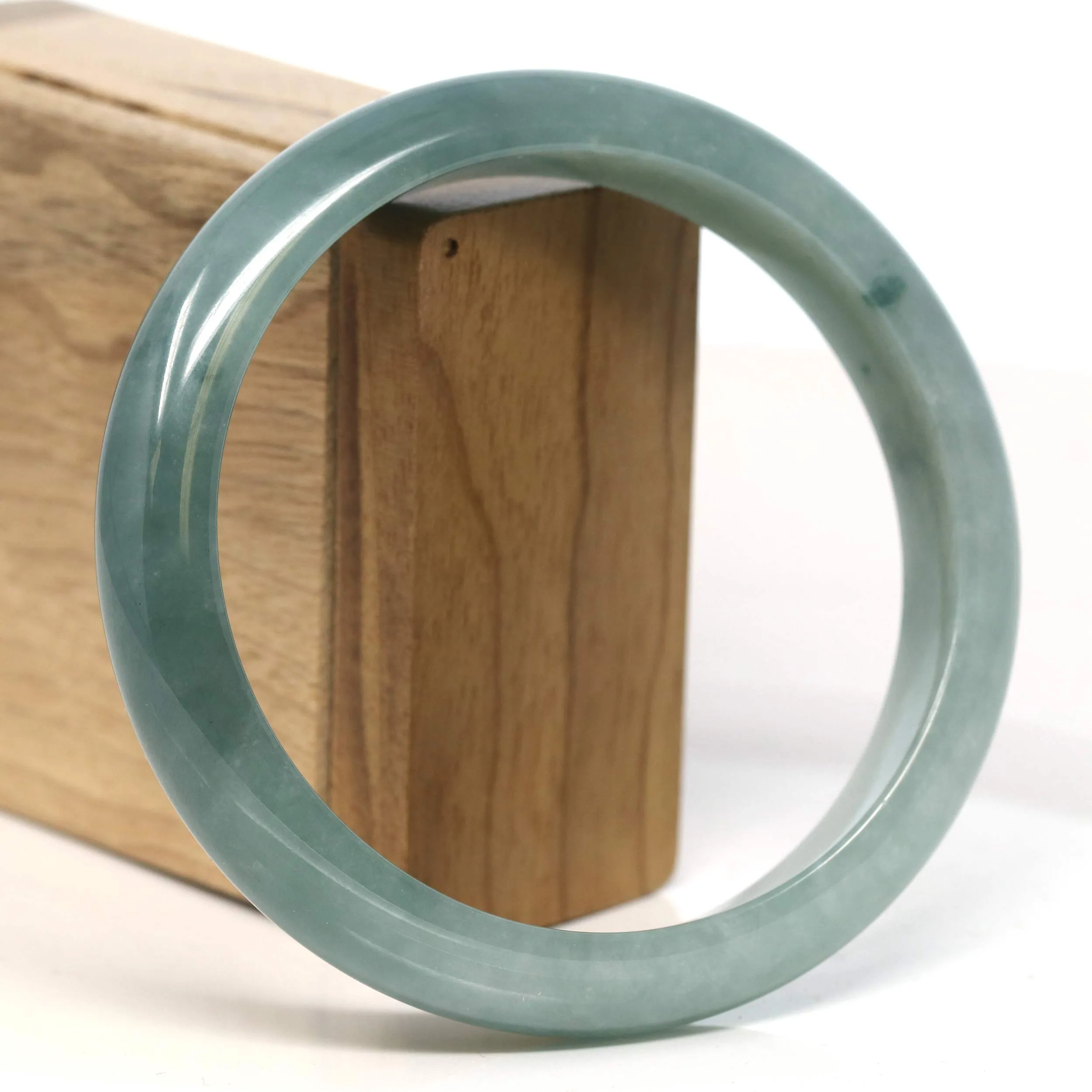 Baikalla "Half Round" Blue-Green Jadeite Jade Bangle Bracelet (66.78 mm) #T396