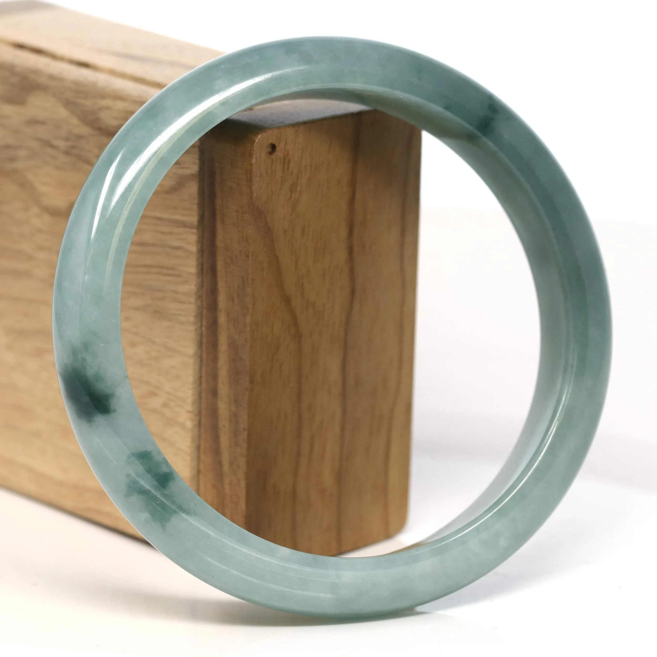 Baikalla "Half Round" Blue-Green Jadeite Jade Bangle Bracelet (66.78 mm) #T396