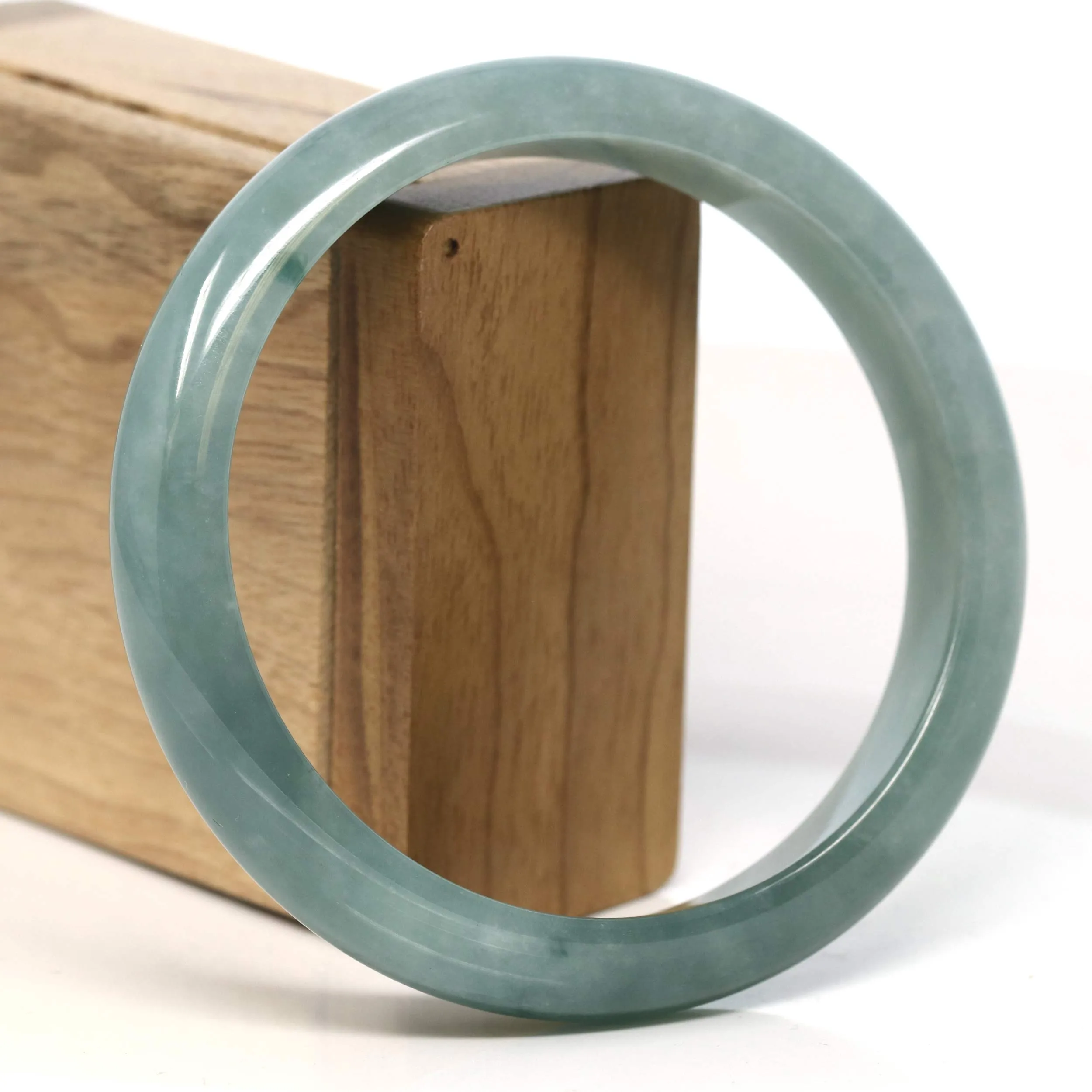 Baikalla "Half Round" Blue-Green Jadeite Jade Bangle Bracelet (66.78 mm) #T396