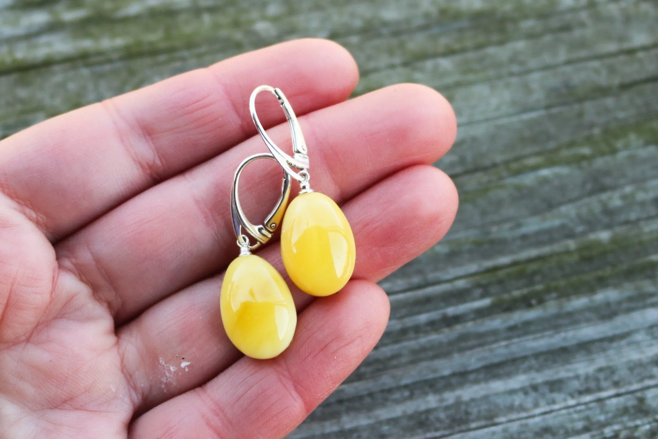 Baltic Amber Earrings Butterscotch Natural Untreated Jewelry 1.5" 3.7 gram 925 Silver