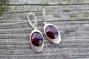 Baltic Amber Earrings Cherry Dangling Natural Oval 1.7" 8.7 gram 925 Silver