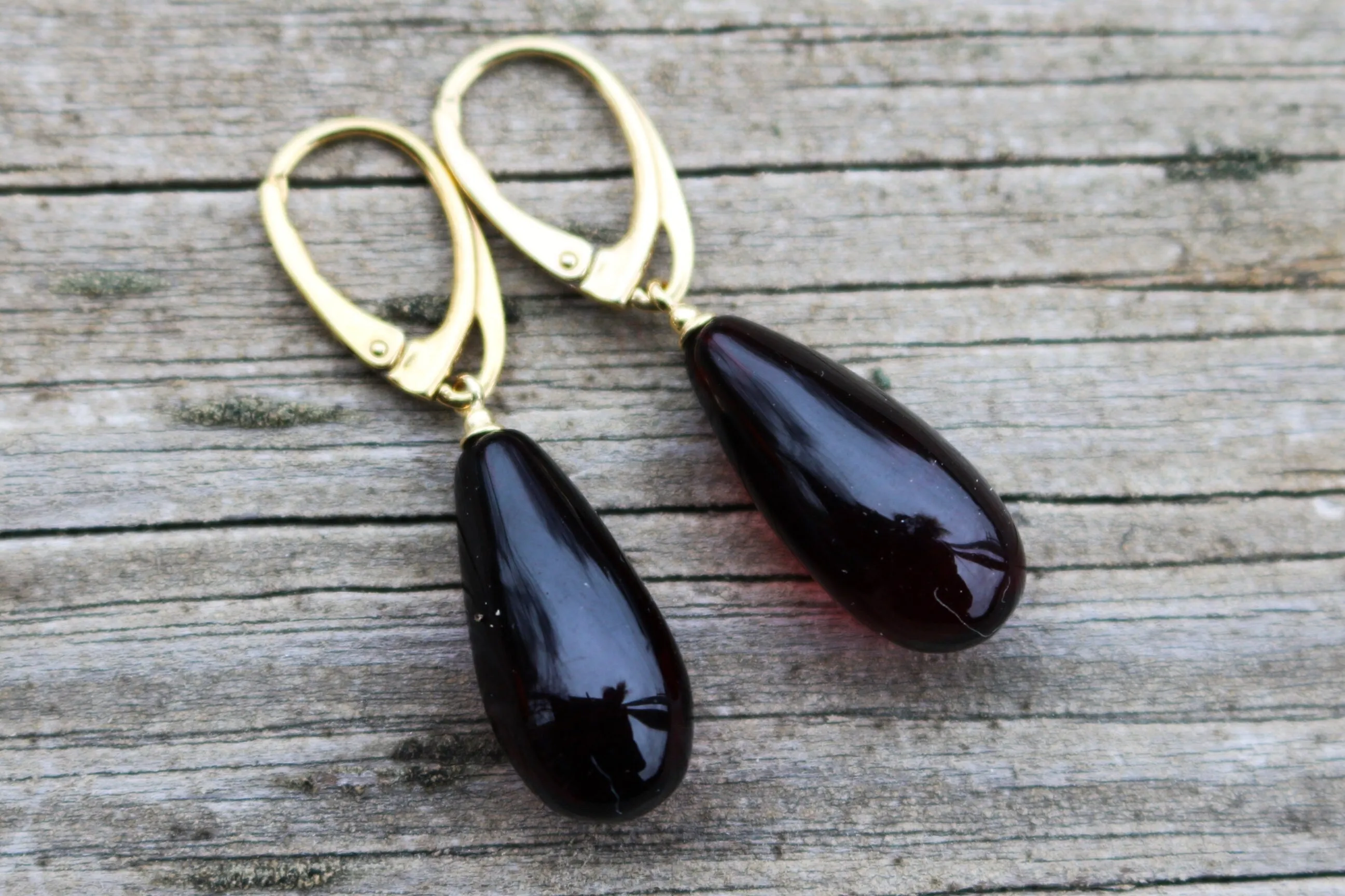 Baltic Amber Earrings Cherry Drops Carved Dangling Jewelry Gold Plated 1.66" 3.9 gram 925 Silver